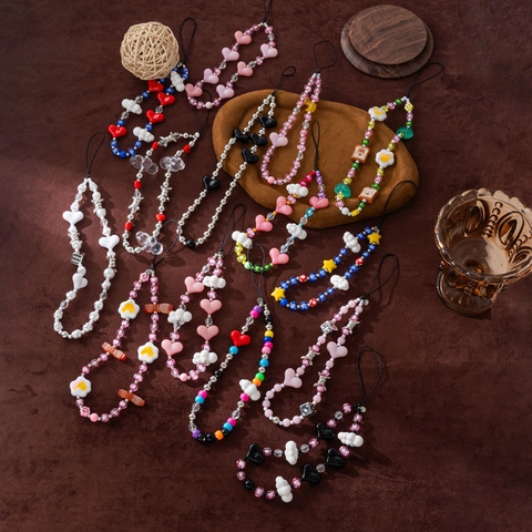 Handmade Beaded Phone Strap Heart Cloud Star Charm Lanyard For Mobile Phone Camera Bag Acrylic Bead Wrist Strap Women Gift