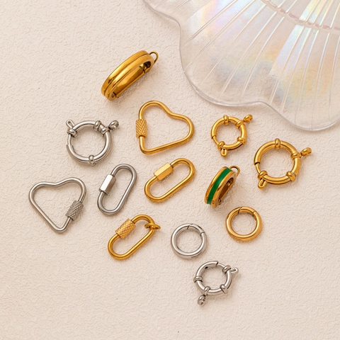 Retro Stainless Steel Eighteen Karat Gold Plated DIY Jewelry Connectors Sailor Clasp Heart Carabiner Link Pendant Necklace Bracelet Chain Accessories For Women