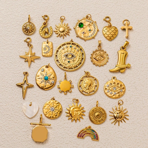 Edelstahl Himmlische Anhänger Halskette Für Damen Vergoldet Sonne Mond Stern Böser Blick Herz Regenbogen Mode Schmuck Halskette
