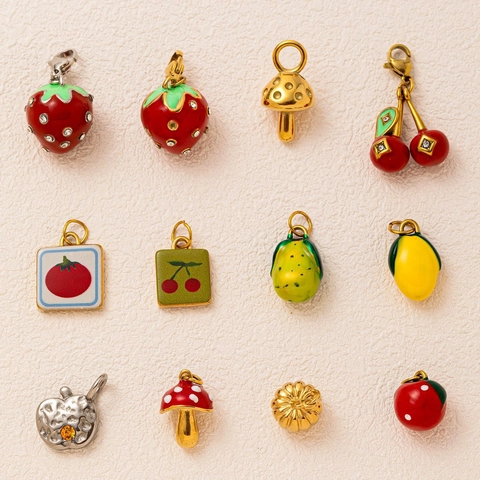 Stainless Steel Fruit Pendant Necklace 18K Gold Plated Enamel Strawberry Cherry Lemon Pendant Jewelry For Women Unisex Gift