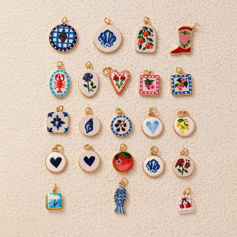 Vintage Copper Gold Plated Enamel Fruit Flower Animal Boots Heart Pendants For DIY Necklaces Making Retro Handmade Jewelry Charms