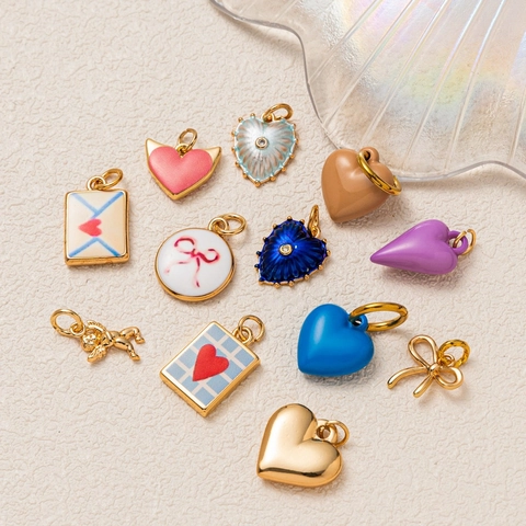 Collier avec Pendentif en Acier Inoxydable Émaillé Cœur Nœud Ange Plaqué Or Coloré Strass Lettre Amour Bijoux pour Femmes Filles
