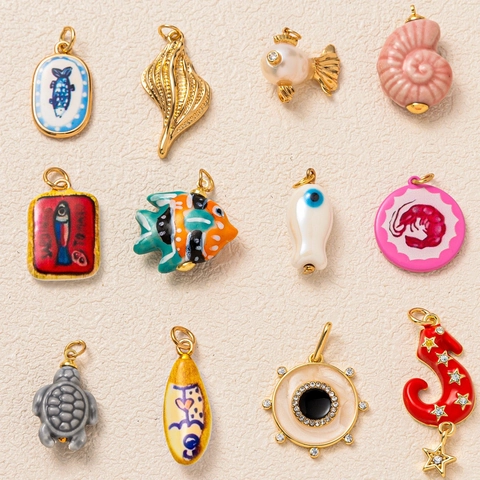 Collana con Pendente Creatura Marina in Acciaio Inossidabile Rame Zirconia Smalto Pesce Tartaruga Cavalluccio Marino Gioielli Donna