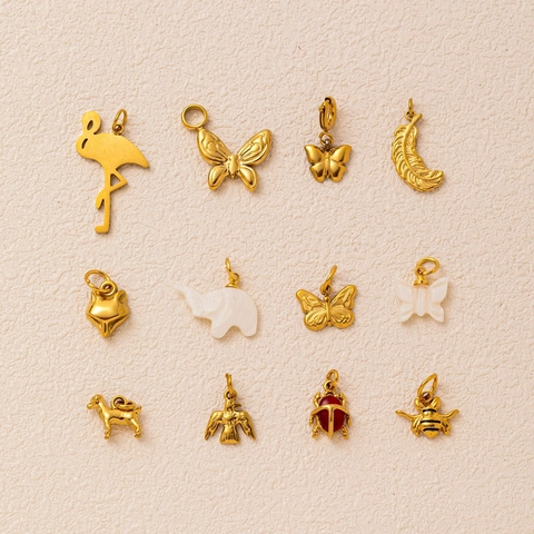 Roestvrij Staal 18K Verguld Dier Hanger Ketting DIY Schelp Strass Vlinder Bij Flamingo Charm Sieraden Voor Vrouwen