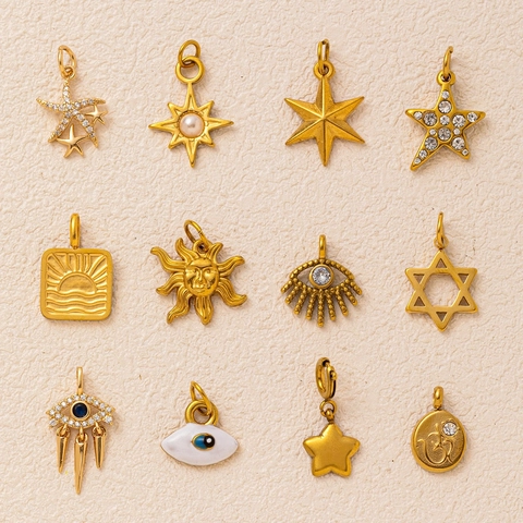 Collana con Ciondolo a Forma di Stella e Malocchio in Acciaio Inossidabile Placcato Oro 18K Zircone Accessori per Gioielli Fai-da-te per Donna Regalo