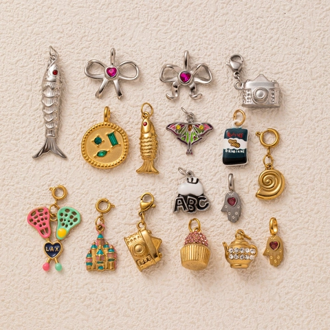 Edelstahl Retro DIY Anhänger Charms Halskette Gold Silber Vergoldet Strass Emaille Zubehör Für Damen Schmuckherstellung