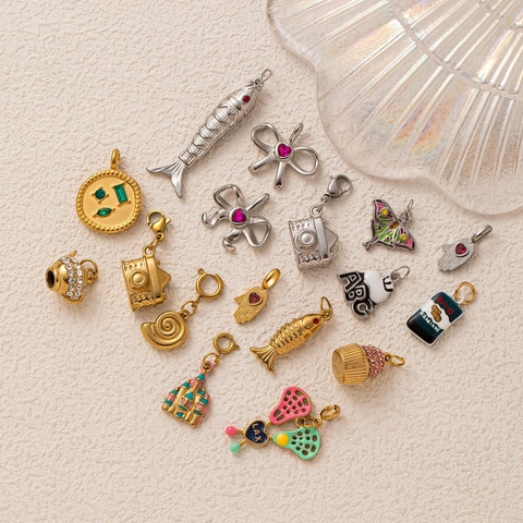 Edelstahl Retro DIY Anhänger Charms Halskette Gold Silber Vergoldet Strass Emaille Zubehör Für Damen Schmuckherstellung