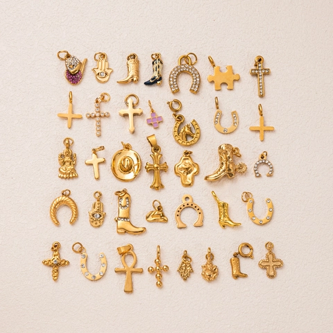 Western Cowboy Roestvrij Stalen Hanger Ketting Voor Vrouwen 18K Verguld Kruis Hoefijzer Laarzen Hart Hamsa Hand DIY Sieraden