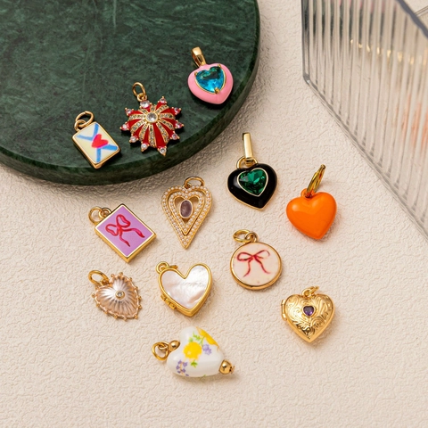 14K Gold Plated Copper Enamel Heart Bow Pendant Necklace Paperclip Chain European Style Fashion DIY Jewelry For Women