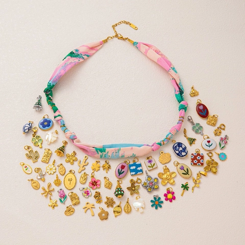Stainless Steel Rose Coconut Tree Cactus Flower Clover Pendant DIY Necklace Jewelry Accessories Enamel Rhinestone Charms Gold Plated Pendant For Women