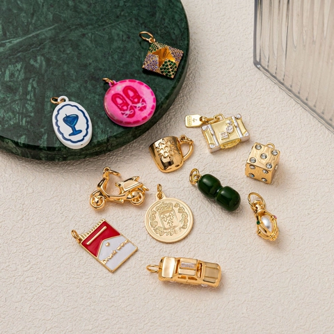 Minimalist Copper Gold Plated DIY Charms Pendant Accessories For Motorcycle Cup Dice Suitcase Rhinestone Artificial Pearl Jewelry