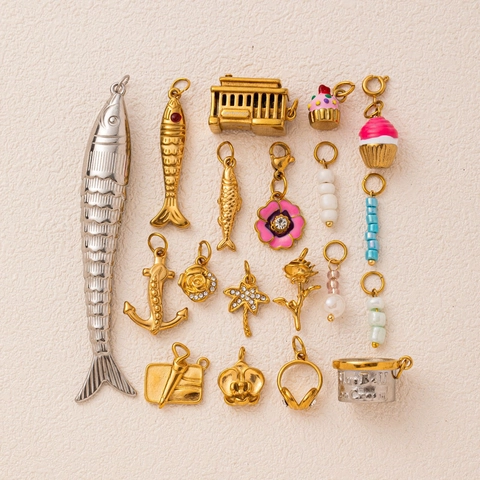 Vintage Roestvrij Staal Vis Bloem Hanger Ketting Voor Vrouwen Goud Zilver Strass Kunstparel Hanger DIY Sieraden