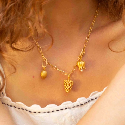 Ciondoli in Rame Placcato Oro 18K Vintage Fungo Zucca Verdura Floreale per Donna Fai da Te Creazione di Gioielli Strass Perla Artificiale Accessori Collana