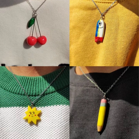 Dopamin-Stil Bemalte Anhänger Kupfer Halskette Kirsche Kätzchen Fisch Stern Sardinendose Verstellbare Kette Unisex Schmuck