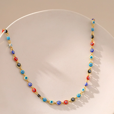 Exotische Böser Blick Halskette Kupfer Emaille Mehrfarbig Türkisch Nazar Schutz Schlüsselbeinkette Schmuck Für Damen Retro Ethno-Stil