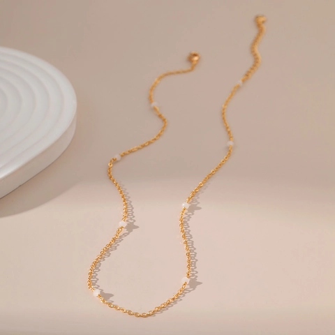 Minimalistische 18K Vergulde Koperen Kralenketting Voor Dames Franse Stijl Turkoois Opaal Steen Choker Sleutelbeinketting Sieraden