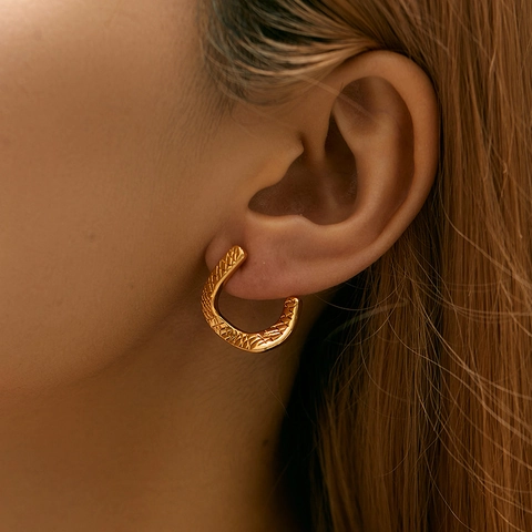 Orecchini a Bottone in Rame Placcato Oro 18K Geometrici Irregolari Con Perno in Argento Sterling 925 per Donna Gioielli Vintage
