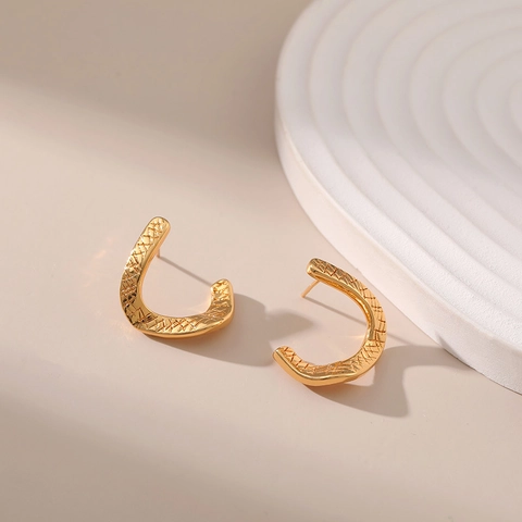 Orecchini a Bottone in Rame Placcato Oro 18K Geometrici Irregolari Con Perno in Argento Sterling 925 per Donna Gioielli Vintage
