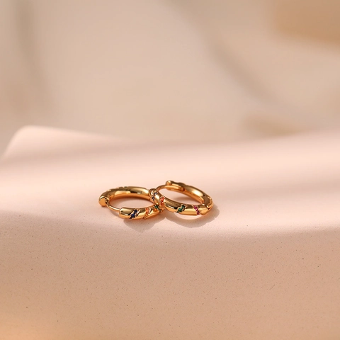 Orecchini a Cerchio Minimalisti in Rame con Strass Multicolore per Donna Placcati Oro Gioielli di Moda Geometrici Regalo