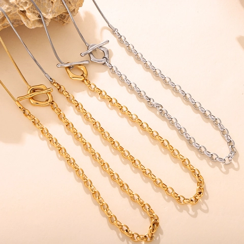 Fashion Stainless Steel OT Buckle Long Necklace For Women Gold Silver Mixed Color Chain Sweater Necklace Jewelry Gift