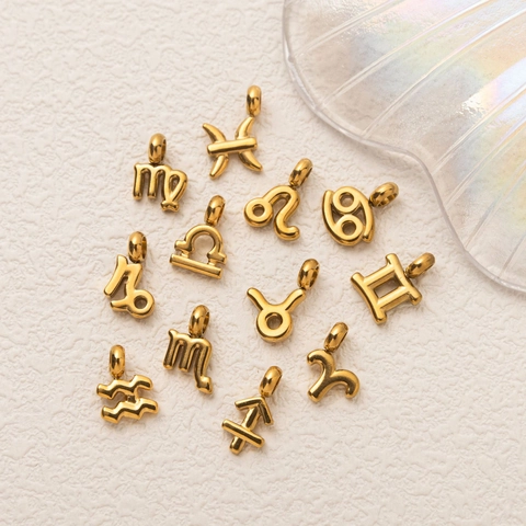 Stainless Steel Twelve Zodiac Sign Pendant Necklace 18K Gold Plated Minimalist Constellation Symbol DIY Jewelry For Unisex