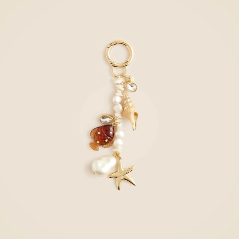 Retro Alloy Bag Charm Keychain With Artificial Pearl Starfish Heart Pendant Fish Shell Marine Style Accessories For Women