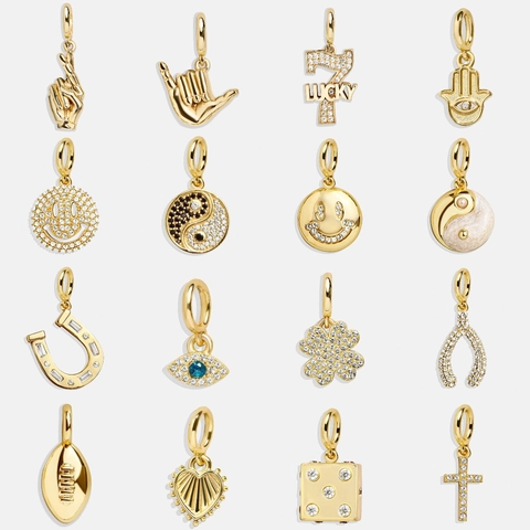 Collana con Ciondoli in Acciaio Inossidabile Placcato Oro 18K per Donna Fai da Te Cuore Arcobaleno Sport Stile di Vita Gioielli di Moda