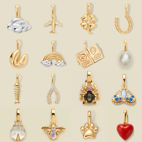 14K Gold Plated Copper DIY Pendant Charms For Jewelry Making Heart Clover Plane Airplane Necklace Accessory For Women