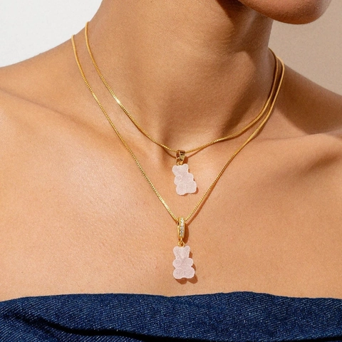 Sugar Texture Resin Gummy Bear Pendants With Zirconia Inlaid Copper Bail Stainless Steel Bear Charms DIY Jewelry Making