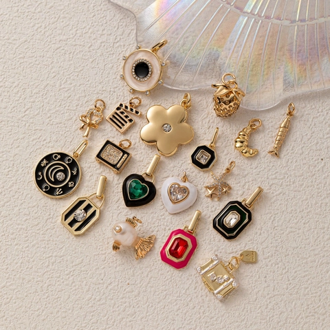 Vintage 18K Vergoldetes Kupfer Edelstahl DIY Anhänger Halskette Für Damen Herren Emaille Herz Erdbeere Schmuck Zubehör