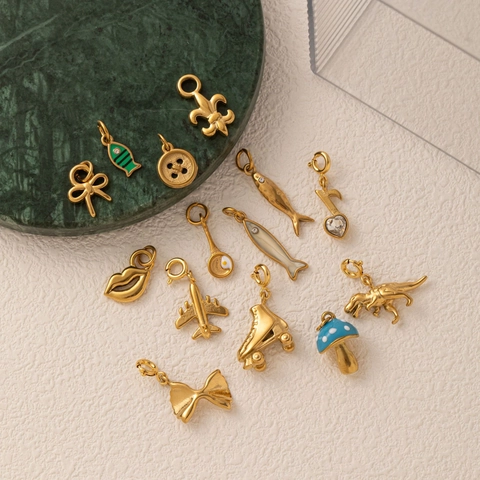 Vintage 18K Verguld Roestvrij Staal Paddenstoel Vis Hanger Ketting DIY Sieraden Componenten Voor Vrouwen Decoratieve Feestketting