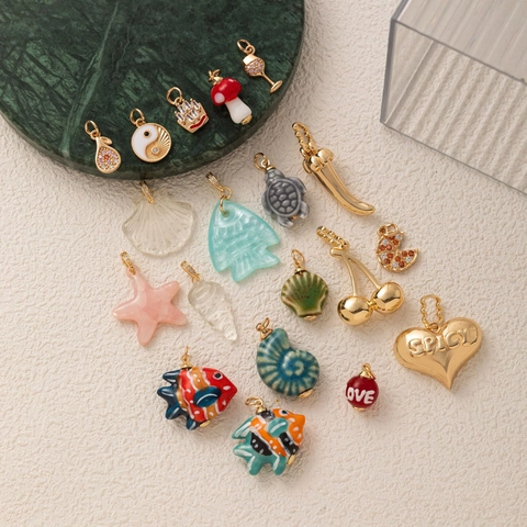 Mode Verguld Koperen Hanger Ketting Voor Vrouwen Mannen DIY Sieraden Emaille Strass Hart Vis Fruit Charm Ketting Accessoires