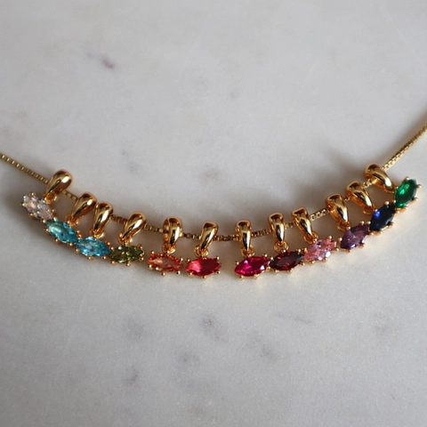 Marquise Birthstone Pendant Necklace Gold Plated Copper Cubic Zirconia Fashion Jewelry Women