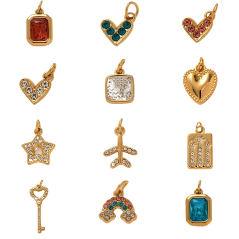 18K Gold Plated Stainless Steel Rainbow Airplane Heart Star Key Zirconia Pendant DIY Jewelry Making Necklace Charm For Women