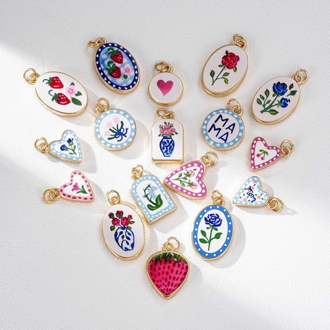 18K Vergoldete Edelstahl Halskette Für Damen DIY Schmuck Geschenk Mit Emaille Erdbeere Blume Mom Herz Anhänger Büroklammer Kette Halskette