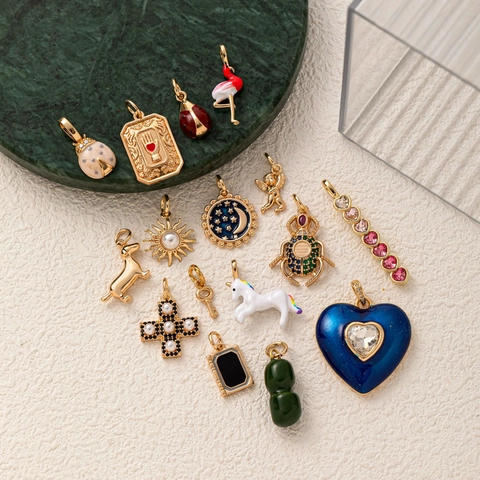 Fashion Gold Plated Copper Enamel Heart Unicorn Dog DIY Pendant Necklace Women Artistic Vintage Jewelry Charms Accessories