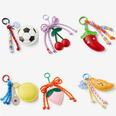 Portachiavi Creativo Serie Frutta Cibo Calcio Per Donna Ciondolo Borsa In Corda Intrecciata Ciliegia Peperoncino Croissant Accessorio