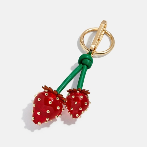 Portachiavi con Ciondolo per Borsa a Forma di Frutta Fragola Avocado in Resina con Rivetti Dorati Pendente in Metallo per Accessorio Donna