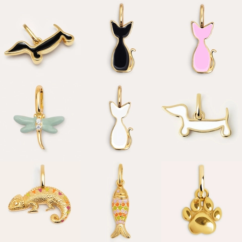Colgantes de Animales de Acero Inoxidable Esmalte Teckel Gato Camaleón Libélula Pez Charms DIY para Creación de Joyas