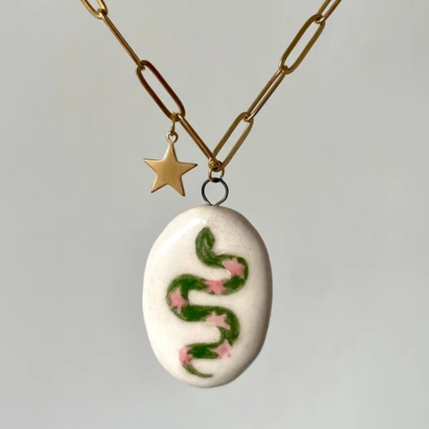 Stainless Steel Enamel Dopamine Necklace For Women Vintage Artistic Heart Evil Eye Snake Pendant Gold Chain Fashion Jewelry