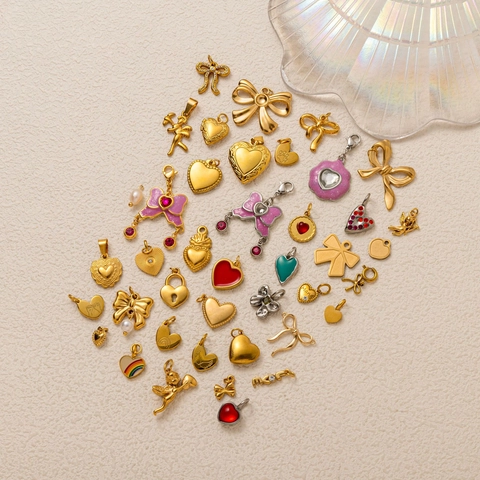 Colgantes de Acero Inoxidable Chapado en Oro de 18K con Forma de Corazón Lazo Ángel para Fabricación de Joyas DIY Collar Pulsera
