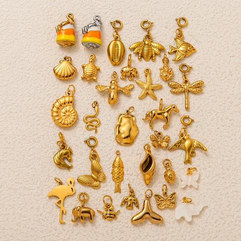 Stainless Steel DIY Pendant Accessory Vacuum Gold Plated Butterfly Shell Animal Marine Life Charm For Necklace Bracelet Jewelry Making