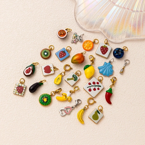 Collana con Pendente a Forma di Frutta Verdura Fiore in Acciaio Inossidabile per Donna Smalto Fai da Te Gioielli Placcati Oro