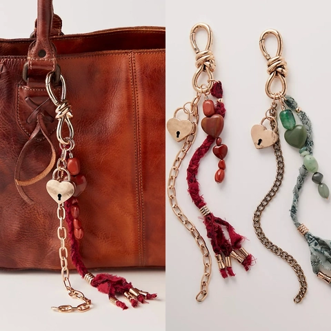 Vintage Herzschloss Legierung Perlen Quaste Taschenanhänger Für Damen Böhmischen Stil Schlüsselanhänger Geschenk Deko Taschenzubehör