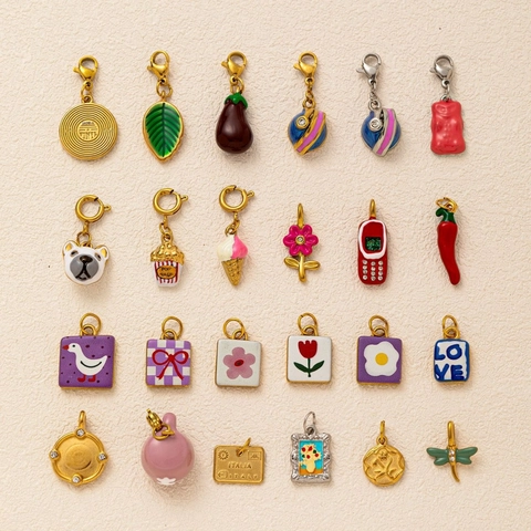 Stainless Steel DIY Charms Enamel Pendants For Necklace Bracelet Jewelry Making Planet Flower Animal Rhinestone Electroplated Accessory