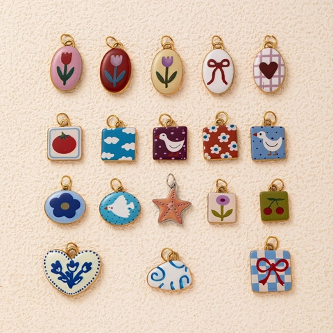 Stainless Steel Star Cloud Pendant 18K Gold Plated Enamel Animal Flower Heart DIY Jewelry Making Necklace Accessories