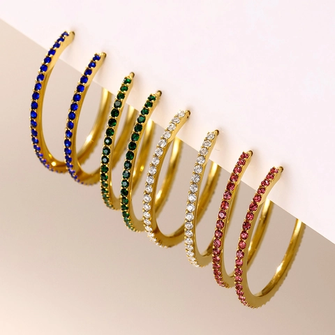 Elegant Stainless Steel Hoop Earrings With Colorful Zirconia Inlaid French Style Luxury Fashion Jewelry For Women Daily Accessary