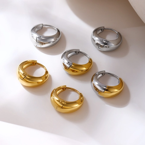 Stainless Steel Mixed Metal Chunky Hoop Earrings For Women Minimalist Gold Silver Plated Waterdrop Huggie Hoop Earrings