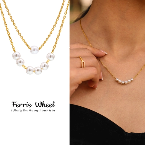 Stainless Steel Shell Artificial Pearl Necklace For Women Elegant 18K Gold Plated Minimalist Clavicle Chain Jewelry Gift
