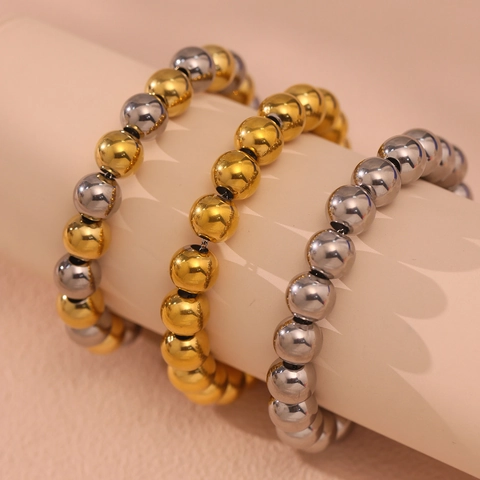 Bracciale di Perline in Acciaio Inossidabile alla Moda per Donna Placcato Oro Argento Catena di Perle Tonde Minimalista Moderna Con Ciondolo a Cuore Gioielli Regalo